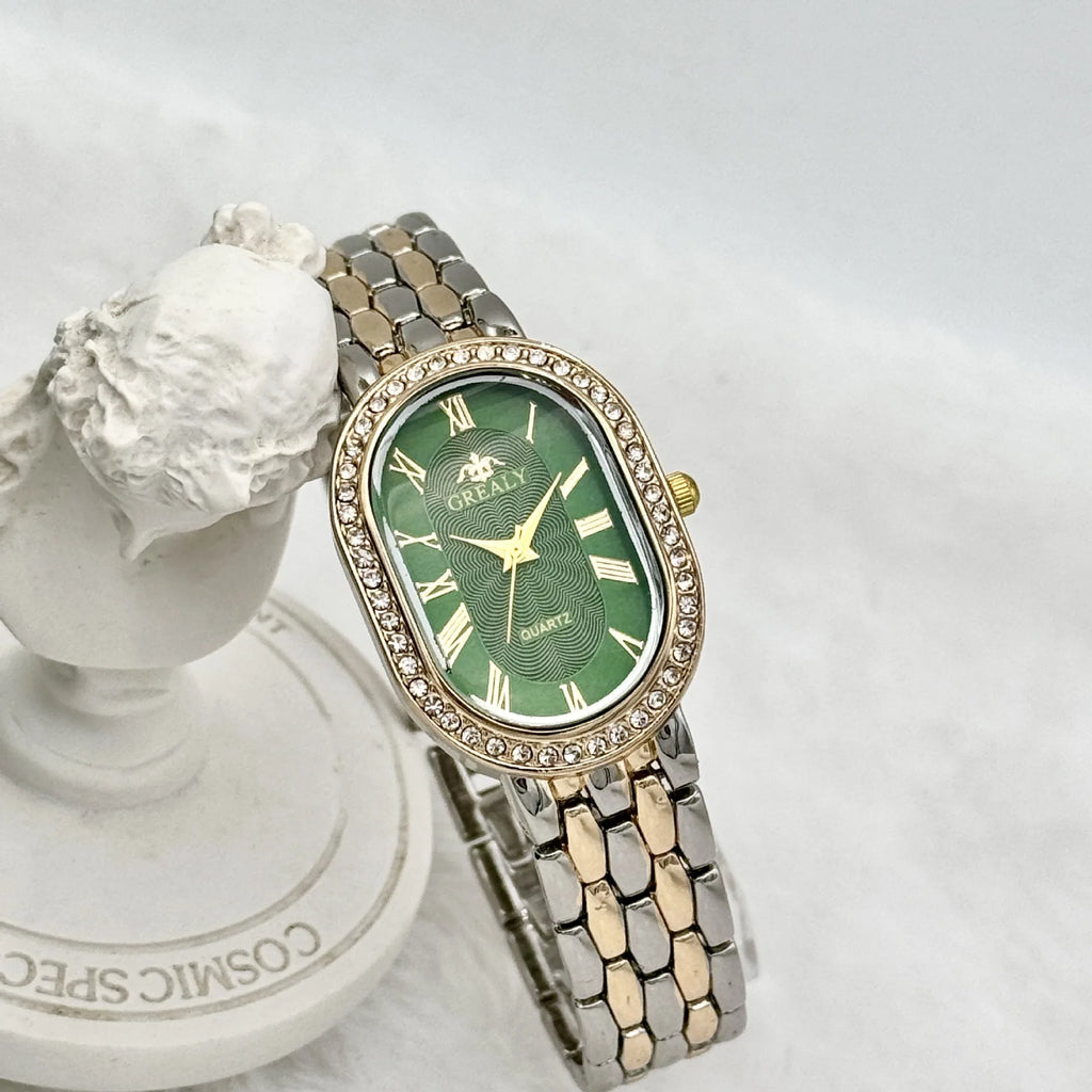 Ladies' Watches Fashionable Luxury Wrist Watch Diamond Encrusted Oval Roman Numeral Dial Quartz Watch Women's Clock