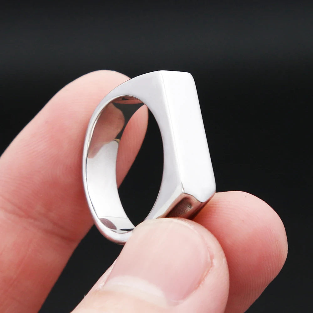 Fashion 316L Stainless Steel Simple Rings For Men Women Punk Hip Hop Square Band Flat Top Signet Ring Charm Party Jewelry Gifts