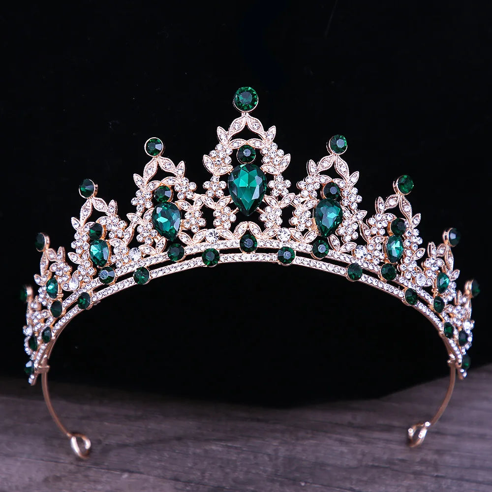 DIEZI Baroque Luxury Girls AB Red Green Blue Crystal Bridal Wedding Tiara Crown Bride Queen Headbands Hair Jewelry Accessories