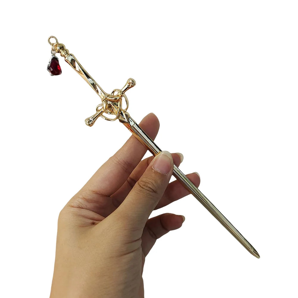 Chinese Sword Hair Stick with Pendant Crystal Chopsticks Style Hairpins Jewelry for Women Ponytail Holder Hair Accessories