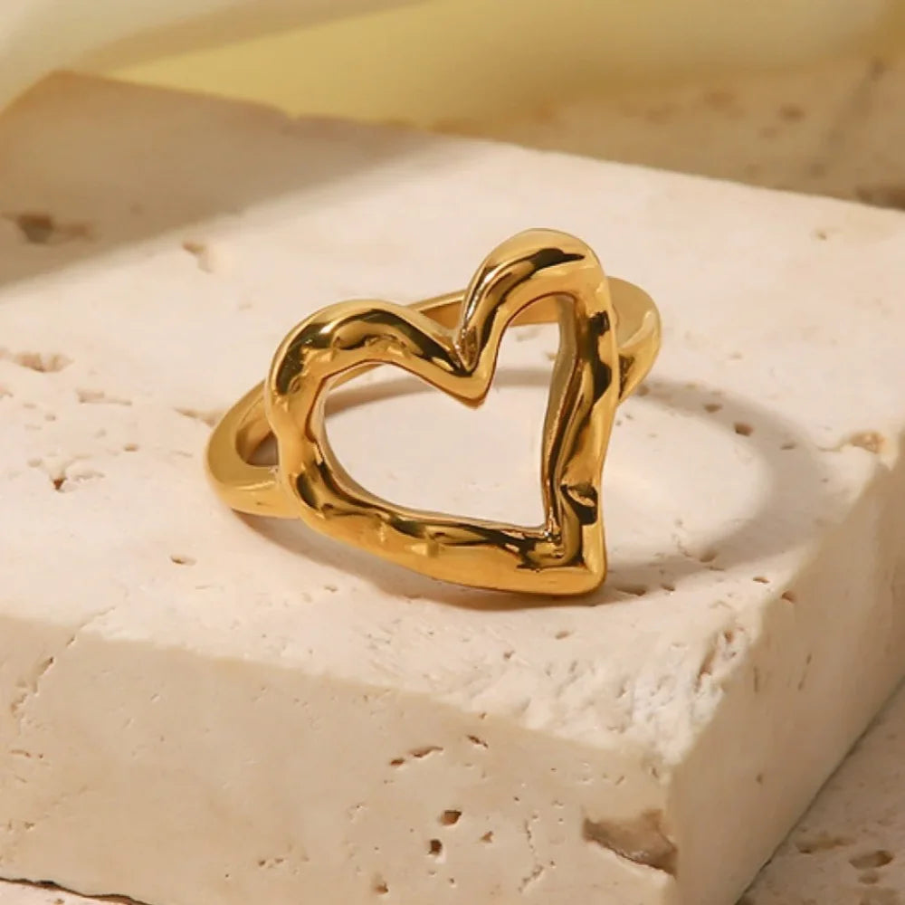 Waterproof Stainless Steel Ring for Women Non-fading Heart Ring Stylish Metal Rings Simple New Jewelry Wholesale Dropshipping