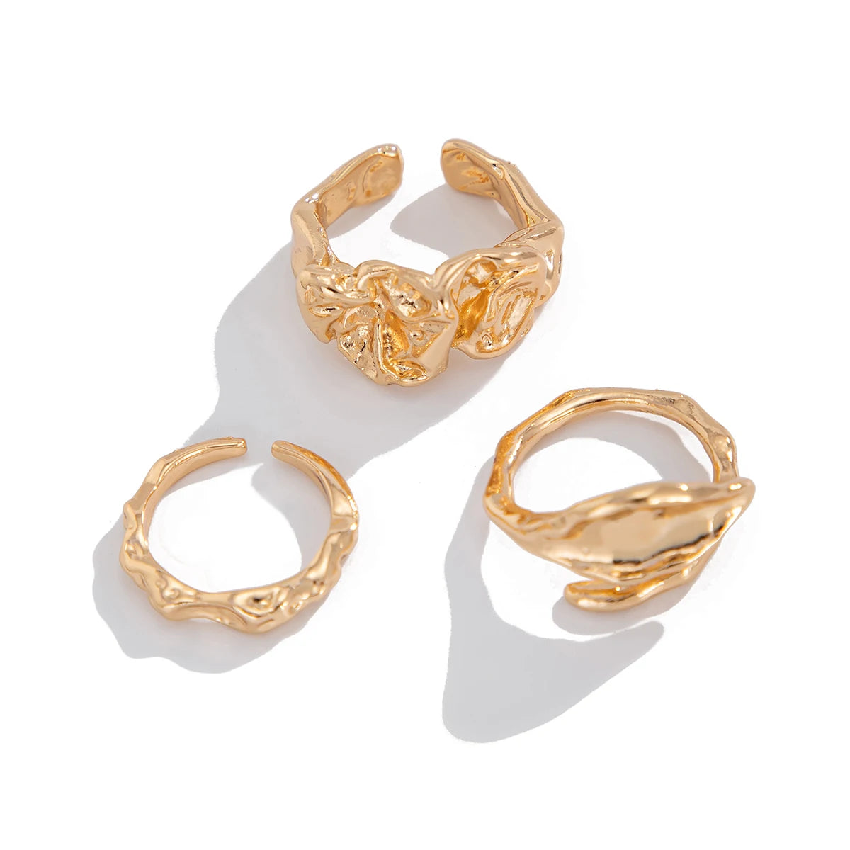 IngeSight.Z 3pcs/set Geometry Irregular Open Ring Set Women 2025 New Trendy Gold Color Adjustable Finger Rings Female Jewelry
