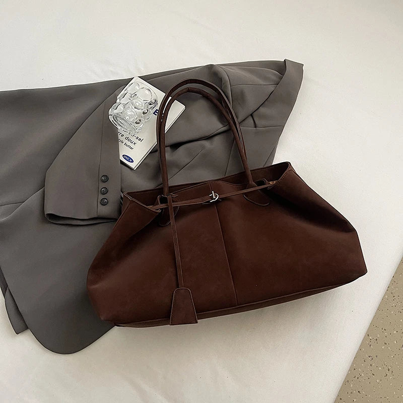 MOODS Retro Shoulder Tote Bags For Women Faux Suede Pure Color Big Capacity Shopper Simple Fashion Designer Handbags Luxury 2025