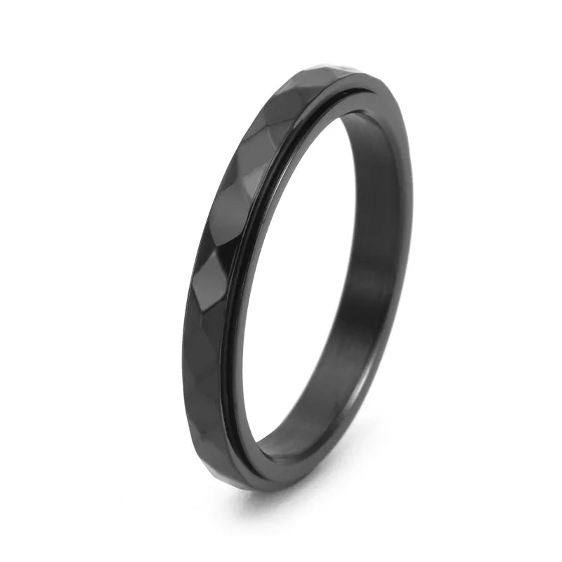 3mm Thin Stainless Steel Faceted Spinner Ring Wedding Band for Women Girl Size 5-12