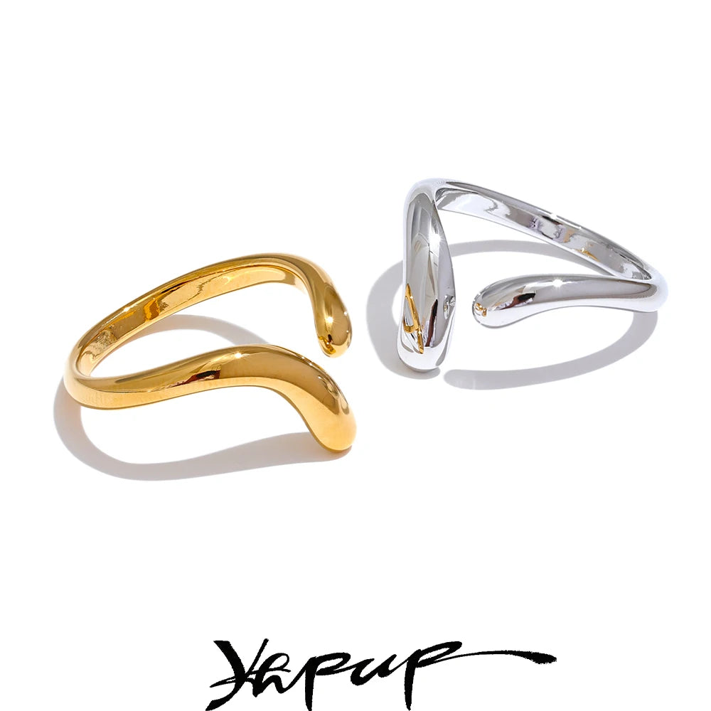 Yhpup Minimalist New Style Stainless Steel Open Chic Adjustable Ring Fashion Thin Finger Korean High Quality Jewelry 18K Golden