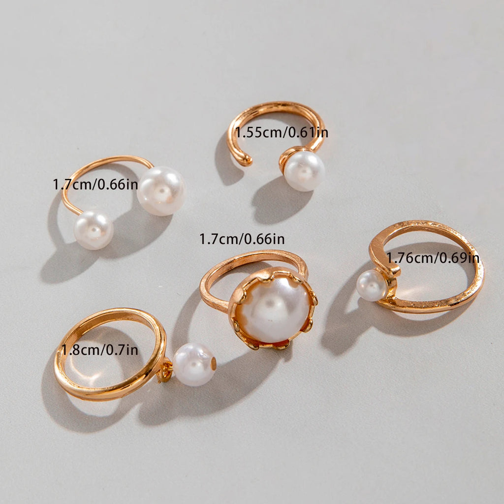 Gold Pearl Statement Ring Set