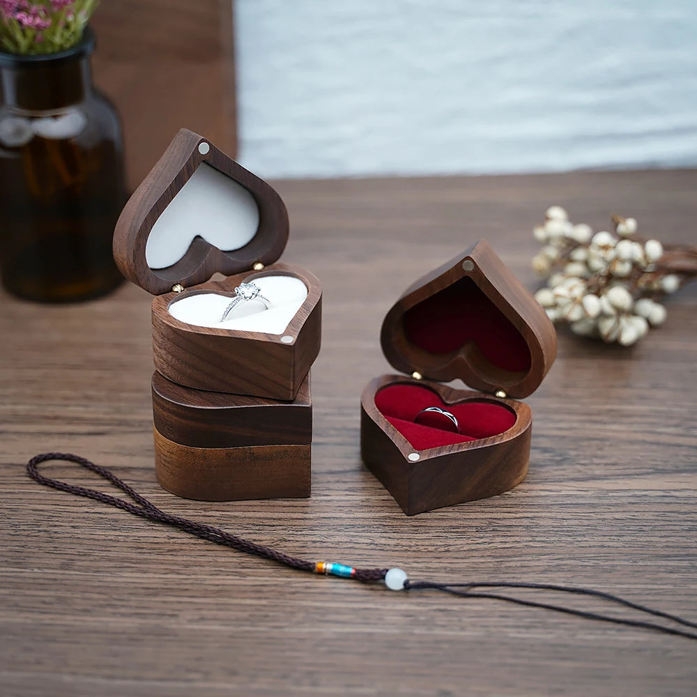 Heart-shaped Wooden Jewelry Box Proposed Jewellery Gift Case Wedding Display Jewelry Storage Organizer Earring Ring Necklace Box