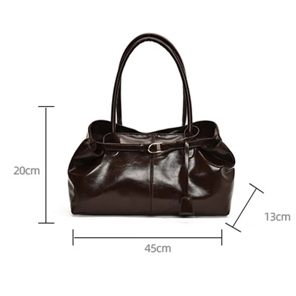 Fashion New Oil PU Leather Handbag Large Capacity Multifunctional Shoulder Bag Women Casual Tote Bag Underarm Bag for Women  ﻿
