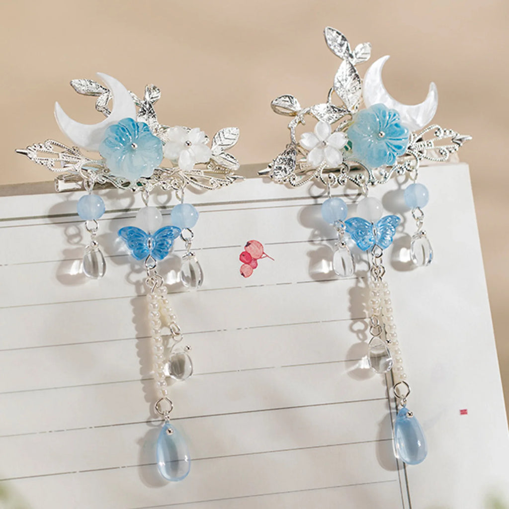Chinese Hair Clips Vintage Hairpin Hair Accessories Flower Hanfu Headdress Tassel Pearl Barrettes Antique Wedding Hair Jewelry