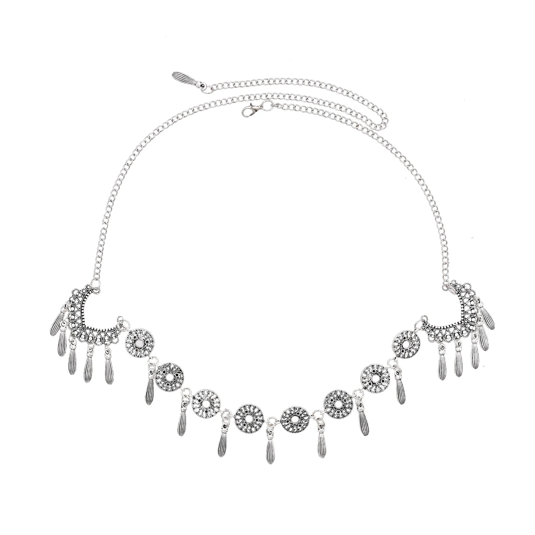 Retro Silvery Alloy Hollow Moon Pendant Forehead Headpiece for Women Boho Ethnic Indian Hippie Party Hair Accessories Jewelry