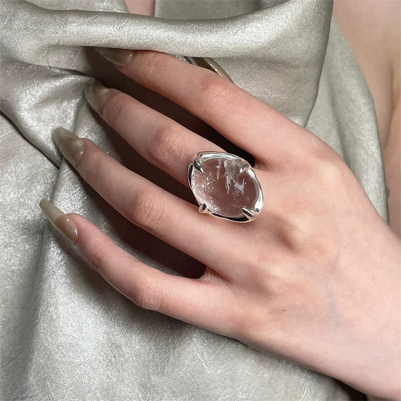 XIYANIK Geometric Transparent Crystal Adjustable Open Rings For Women Korean Fashion New Jewelry Gift Party Wholesale Anillos