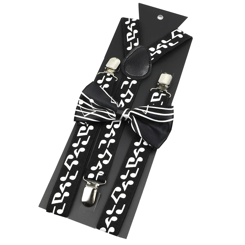 New Design Parent-Child Musical Note Suspender Set Include Stave Rainbow Bowtie For Party Dress Shirt Daily Wear Accessory Gift