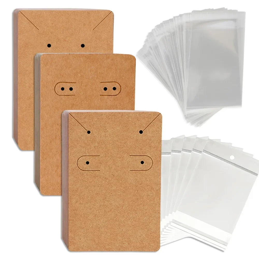 50pcs 6x9cm Self-adhesive Plastic Cello Bag Earrings Display Necklace KeyChain Cards For DIY Making Jewelry Packaging Cardboard