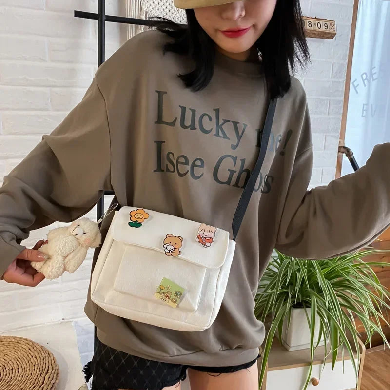 Cute Canvas Small Bag Female 2024 New Japanese Harajuku Diagonal Bag Wild Student Girl Shoulder Bag Bags for Women