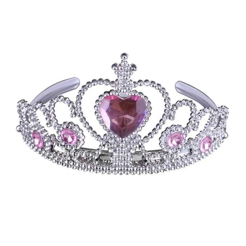 Lovely Pink Girls Plastic Hairband Rhinestone Princess Crown Headband Heart Birthday Tiara For Party Hair Accessories