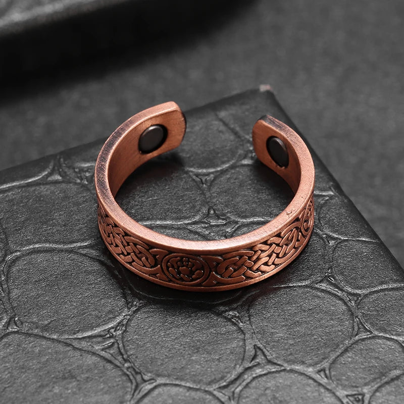 Fashionable Coin Symbol Pattern Copper Opening Magnetic Ring Retro Men\\\\'s and Women\\\\'s Joint Pain Treatment Jewelry