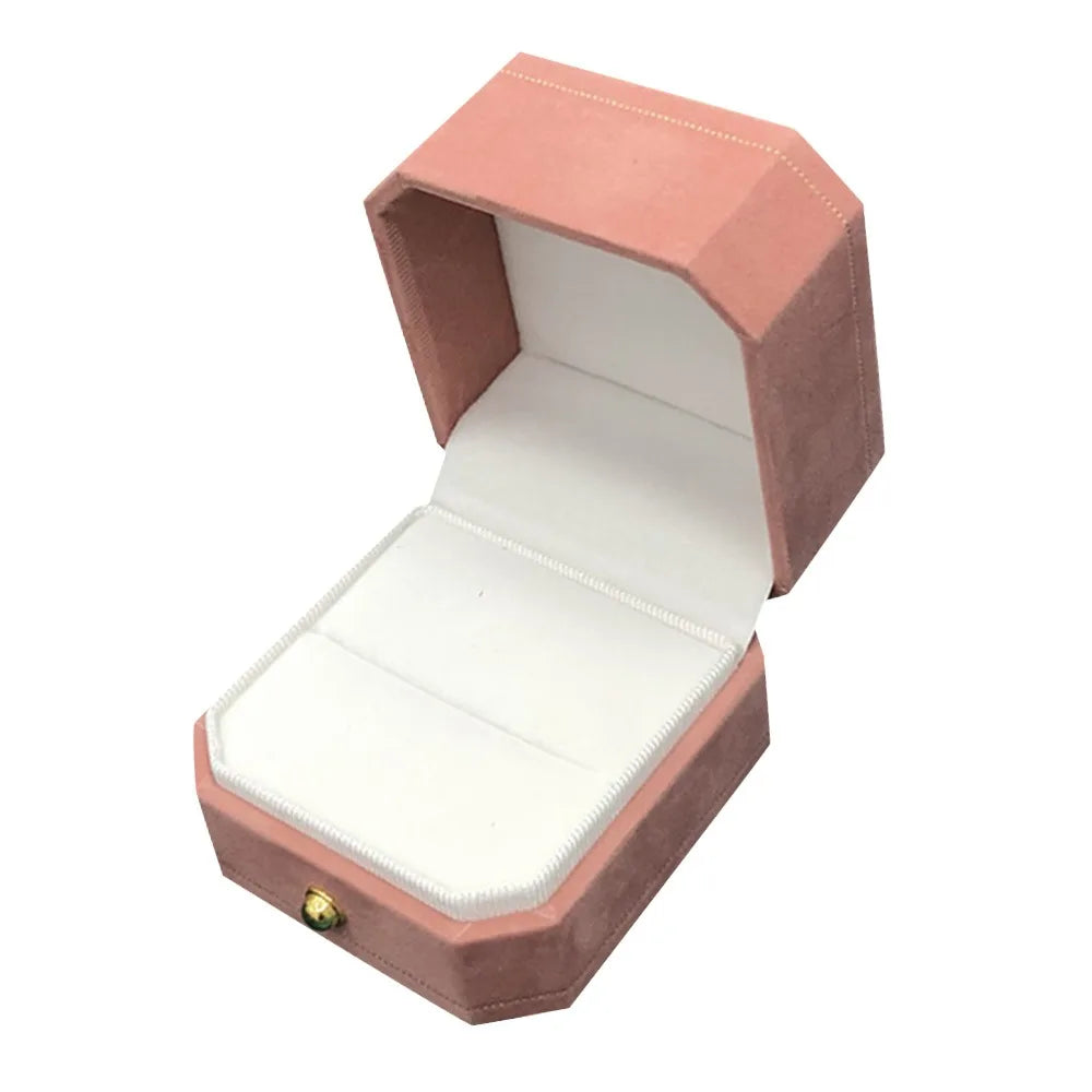 Velvet Jewelry Storage Box Single Slot Octagonal Wedding Ring Box Clamshell Jewelry Packaging Box for Engagement Proposal