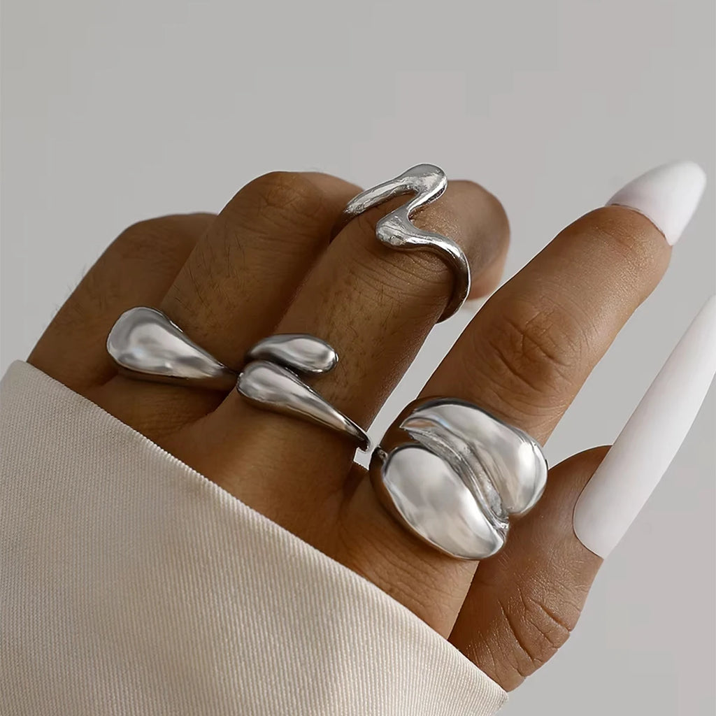 Tocona Fashion Elegant Circle Geometry Opening Joint Rings Set for Women Men Trendy Alloy Heavy Metal Party Wedding Jewelry