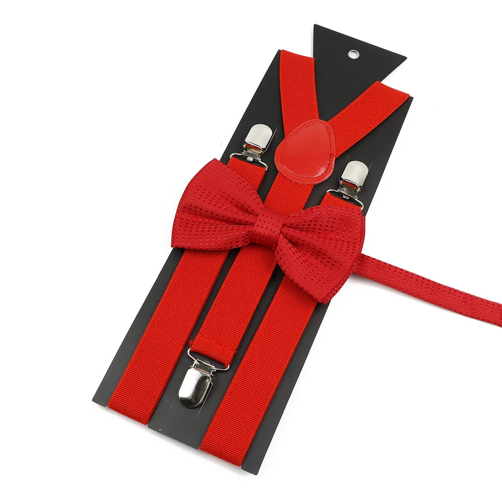 Solid Color Men Kids Suspender Bowtie Set Dot Butterfly Adjustable Elastic Y-Back Brace For Wedding Party Suit Skirt Accessories