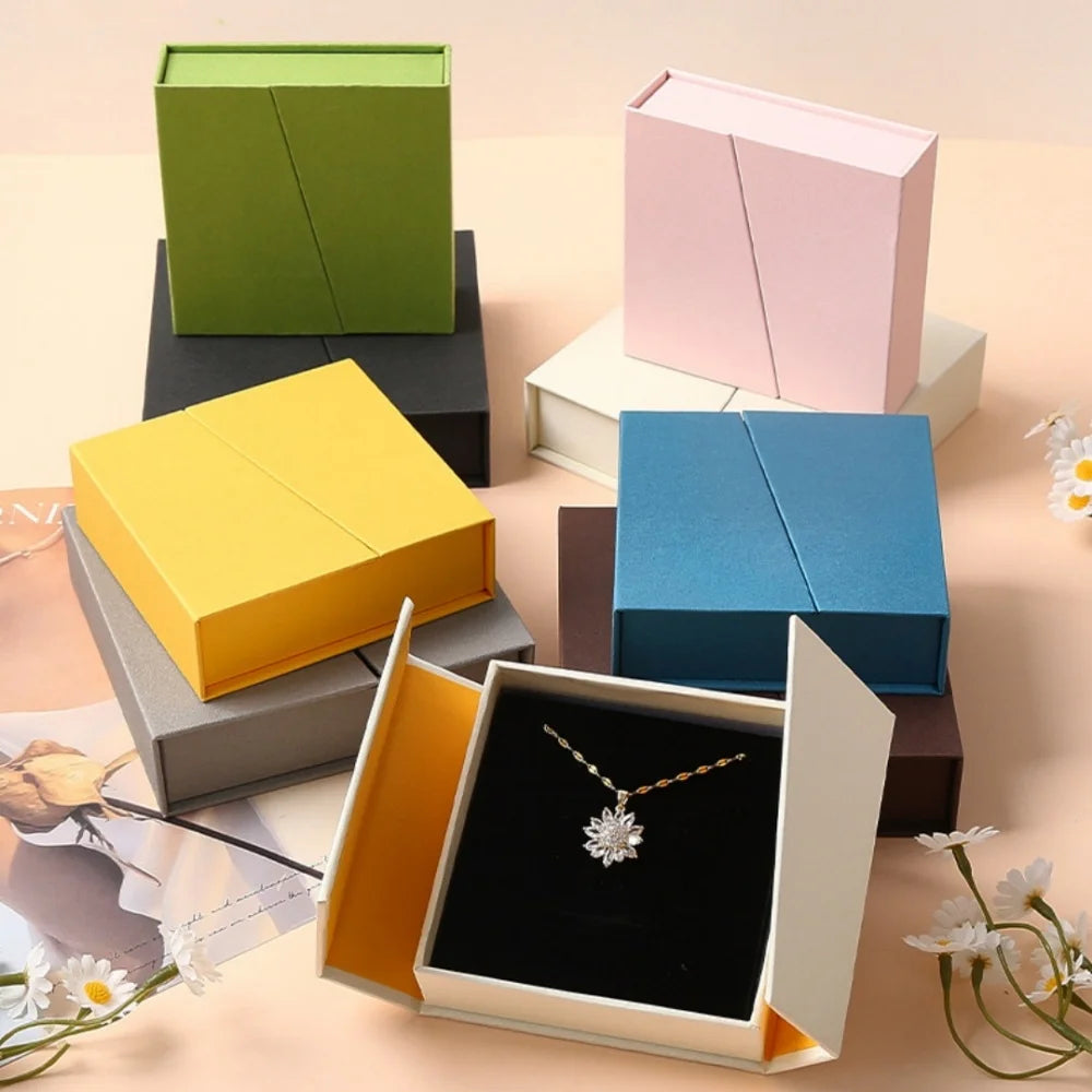 Dual-opening Magnetic Flip Jewelry Packaging Box Earring Necklace Ring Jewelry Organizer Box Thick Kraft Paper Jewelry Box