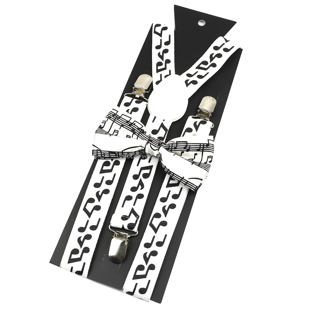 New Design Parent-Child Musical Note Suspender Set Include Stave Rainbow Bowtie For Party Dress Shirt Daily Wear Accessory Gift