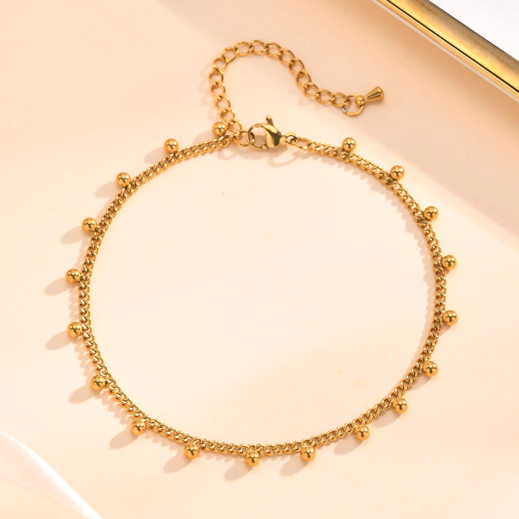 Ball Anklet Bracelet Stainless Steel Non-tarnish Waterproof Adjustable Beach Bead Cuban Link Summer Boho Foot Jewelry for Women