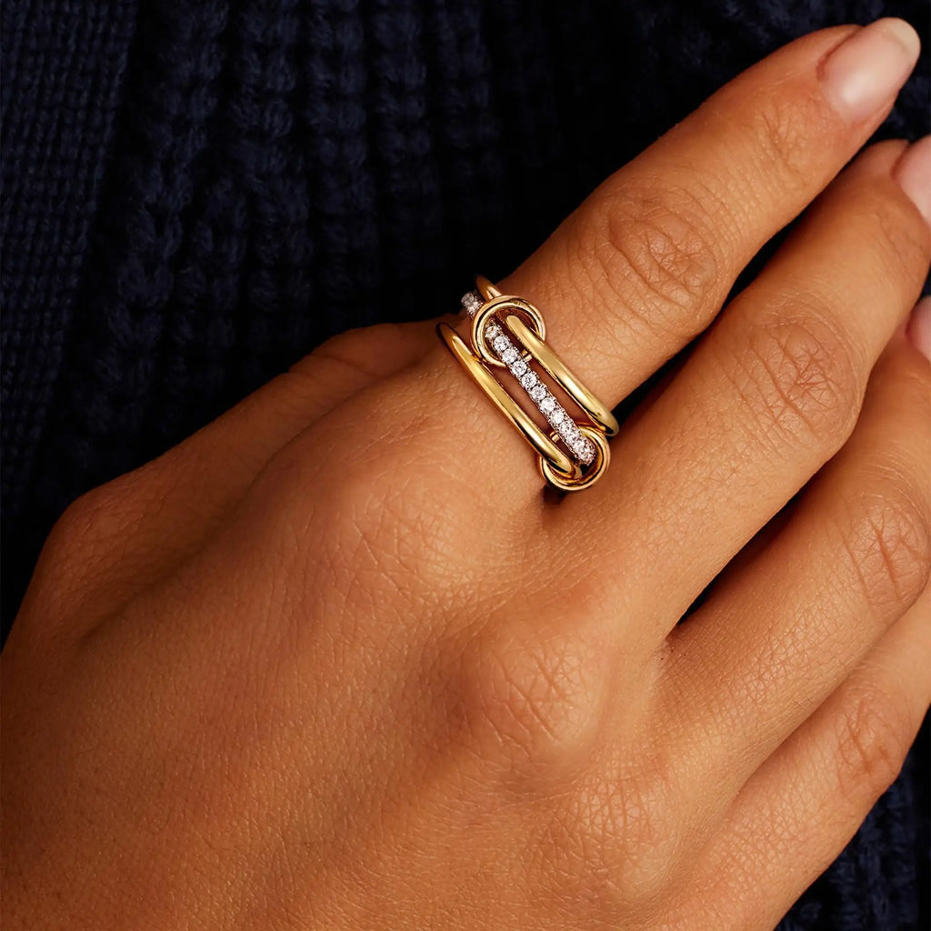LATS Two-Color Three-Ring 14K Gold Plating Copper Ring for Women Ins Style Stacking Jewelry Fashion Accessories