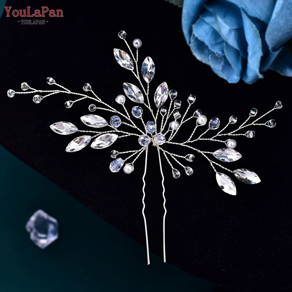 YouLaPan Crystal Hair Pin for Woman Bridal Girl Hairpin Wedding Hair Accessories Bride Hair Clip Bridesmaid Headdresses HP103-1