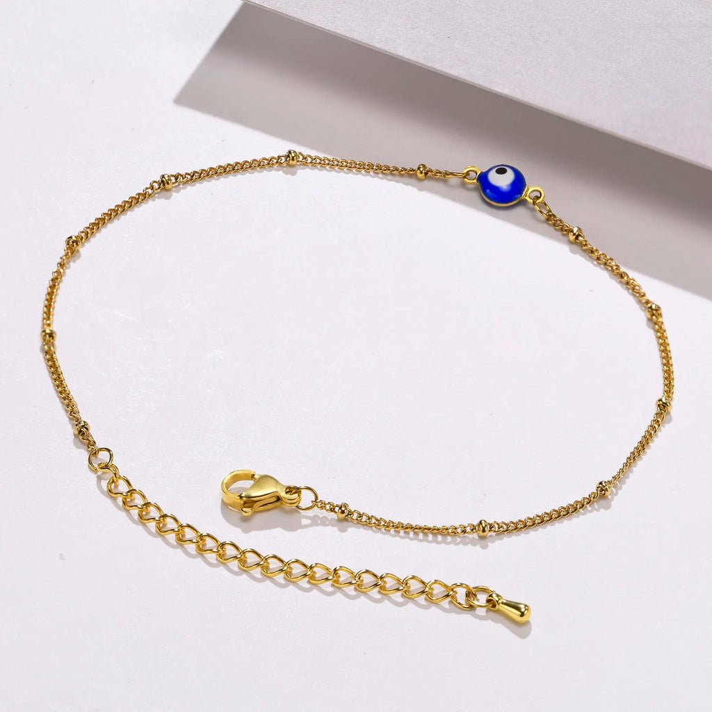 Stainless Steel Lucky Evil Eye Anklet Bracelet for Women, Blue Eye Beaded Chain Foot Anklets Summer Beach Lucky Amulet Gift