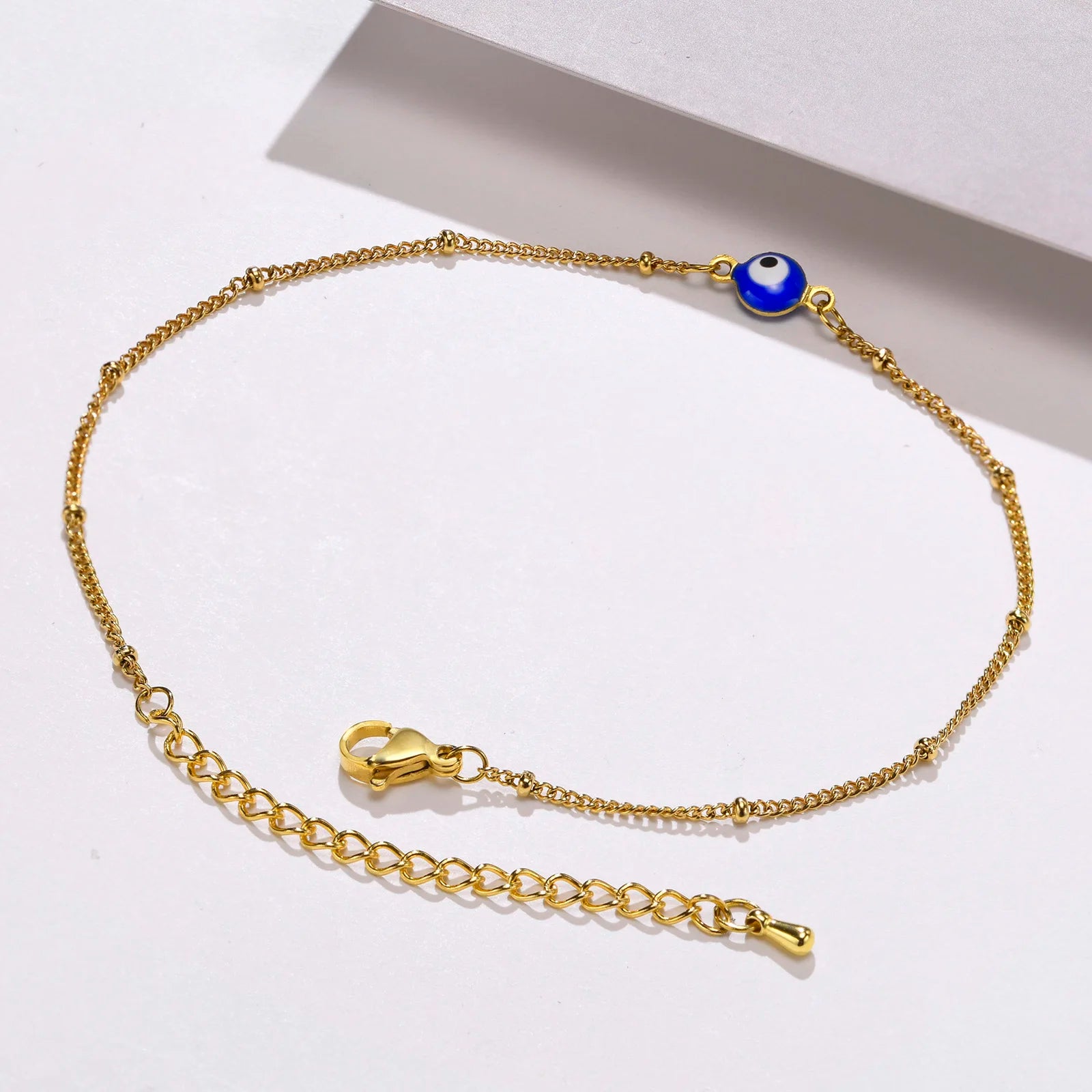 Stainless Steel Lucky Evil Eye Anklet Bracelet for Women, Blue Eye Beaded Chain Foot Anklets Summer Beach Lucky Amulet Gift