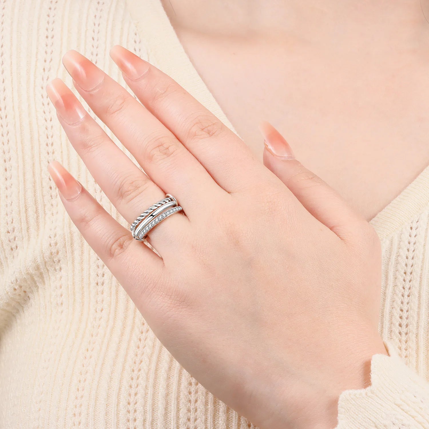 925 Sterling Silver Three-Ring Stackable Ring for Women Simple Fashion Design Fine Jewelry Perfect for Birthday Party Gift 2026