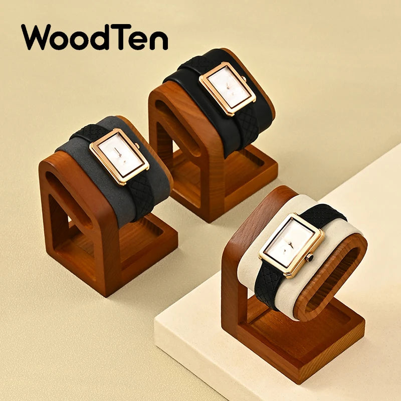 WoodTen Solid Wood Watches Display Stands Base Watch Necklace Bracelet Organizer Rack Bangle Scrunchie Headband Showcase Stands