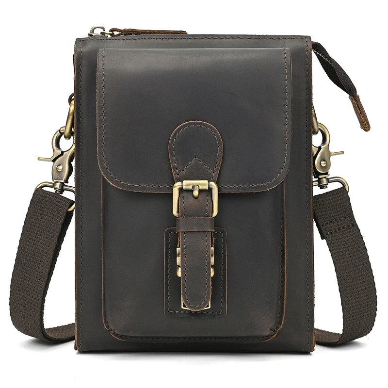 Crazy Horse Leather Messenger Bag Men's Leather Shoulder Bag For Mobile Phone Sling Bags For Men Woman Cross Body Bag