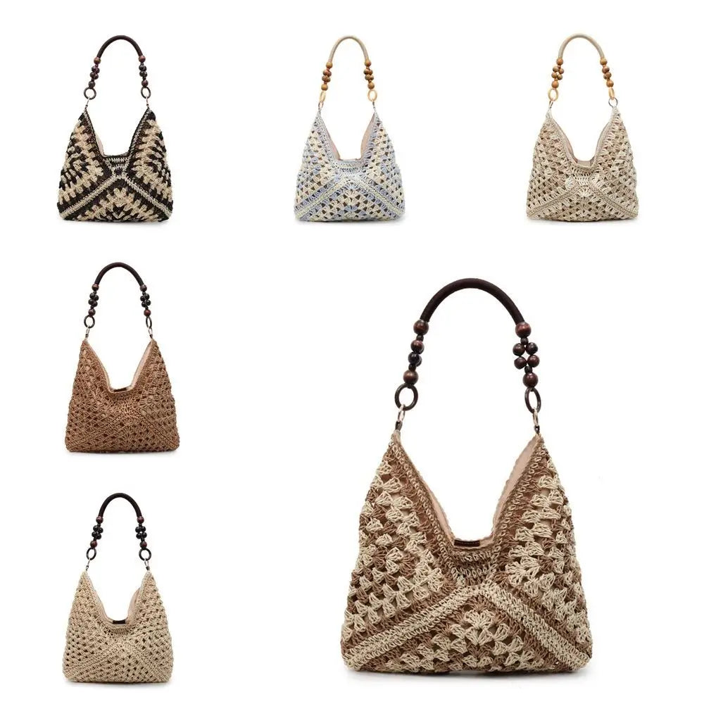 Hollow Out Straw Woven Bag Tote Bag Beach Handbag Bohemian Beach Bag Large Capacity Bucket Bag Hollow Shoulder Bag Holiday