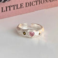 New Sweet Personality 925 Sterling Silver Adjustable Irregularly Texture Heart-shaped Pink Crystal Ring for Woman Korean Jewelry