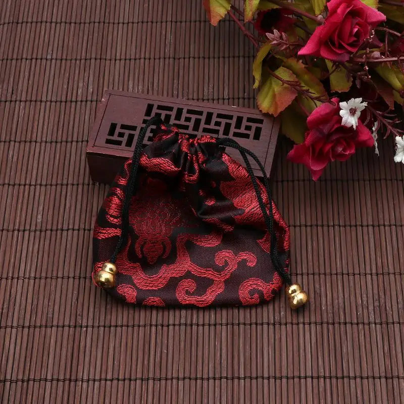 Silk Brocade Jewelry Drawstring Gift Bags Coin Purse Embroidered Candy Chocolate Bag for Wedding Party