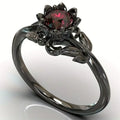 LATS Black Color Flower Red Stone Rings for Women Charm Jewelry Accessories Rose Ring Party Gift