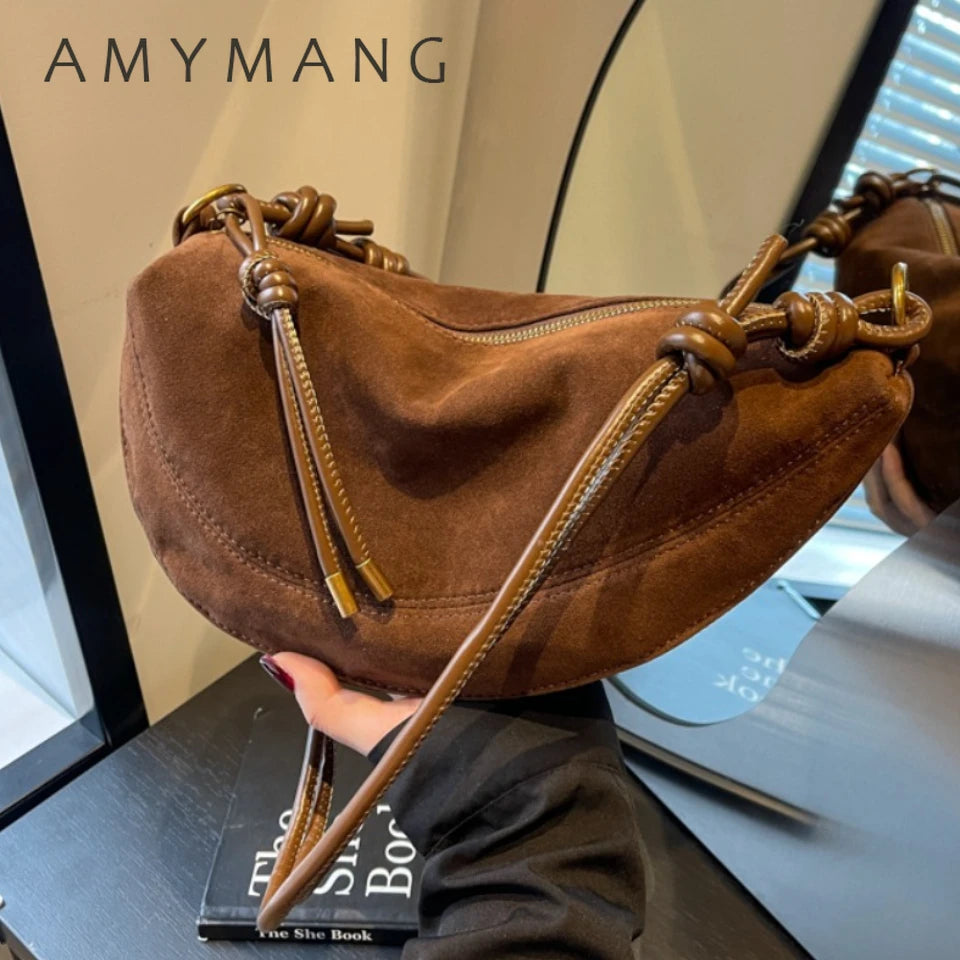 Frosted Retro Bag for Women 2025 New Autumn and Winter Niche Design Faux Suede Shoulder Messenger Commuter Dumpling Underarm Bag