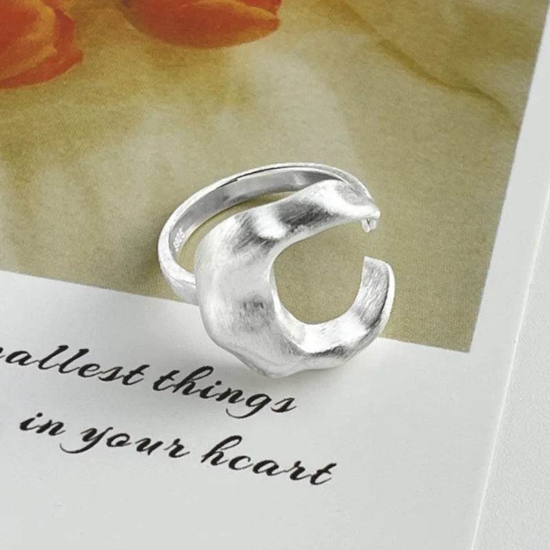 925 Sterling Silver Matte Finish Moon Open Rings For Women Ladies Luxury Jewelry Wholesale Accessories Jewellery Argent 925
