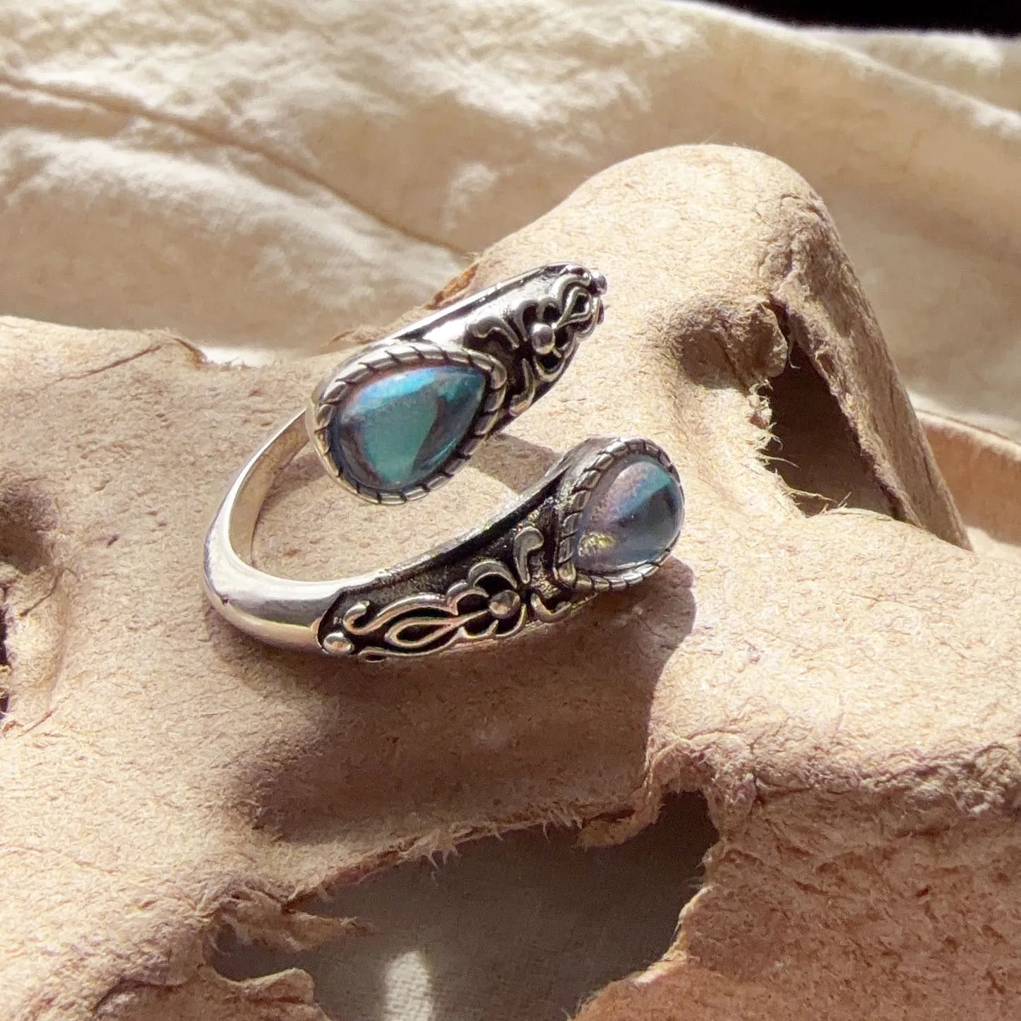 925 Sterling Silver Rings For Women Geometric Fine Jewelry Finger Adjustable Vintage BLue Stone Ring For Party Birthday Gift