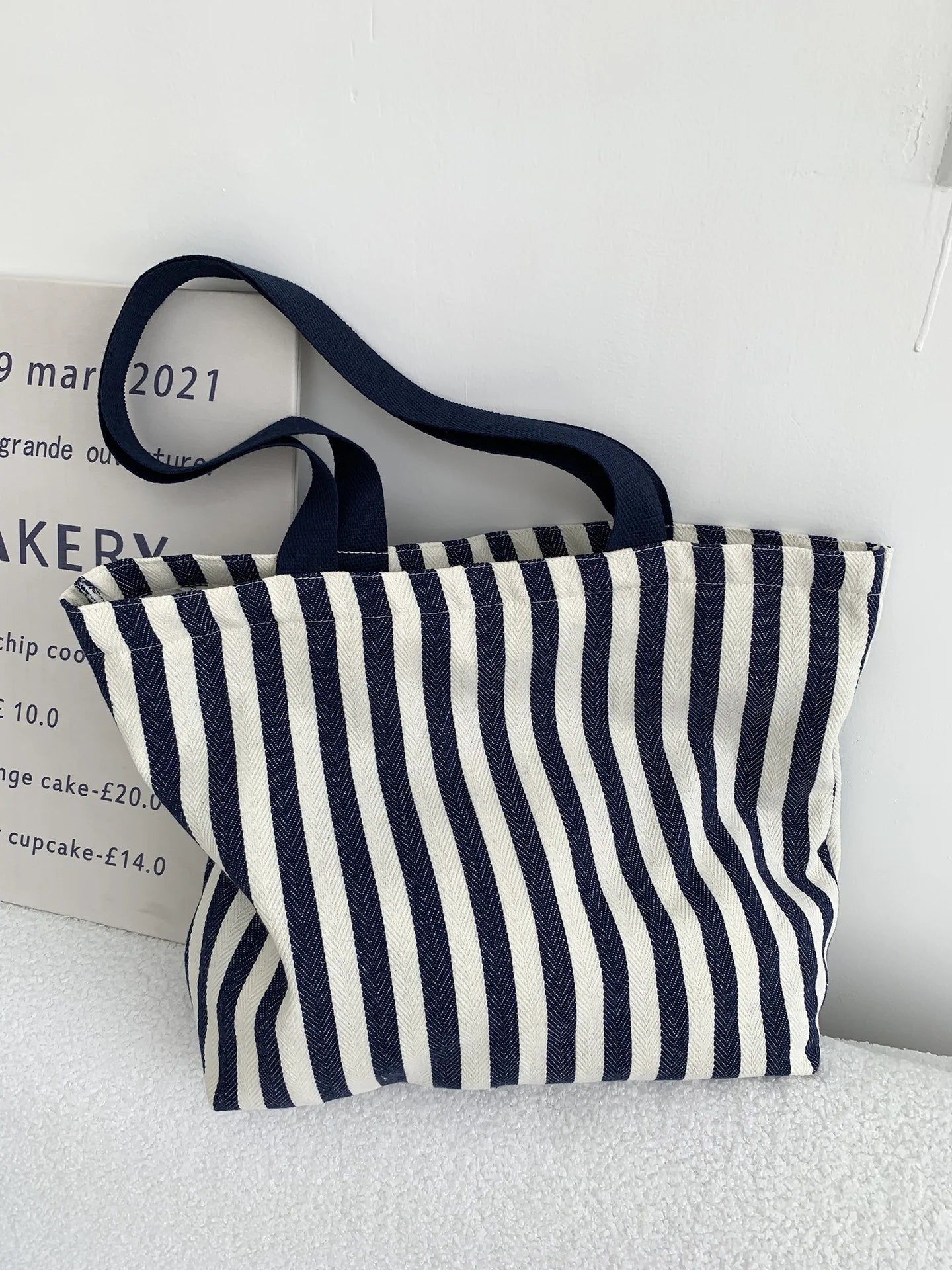 Simple Striped Women's Canvas Casual Shoulder Bags Fashion Large Capacity Ladies Tote Handbags Female Daily Shopping Bags