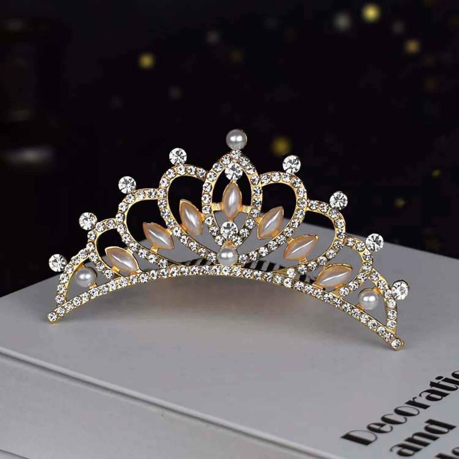Simple Tiaras and Crown with Hair Combs for Little Princess Girls Kids Birthday Party Hair Jewelry Accessories Pearl Headpieces