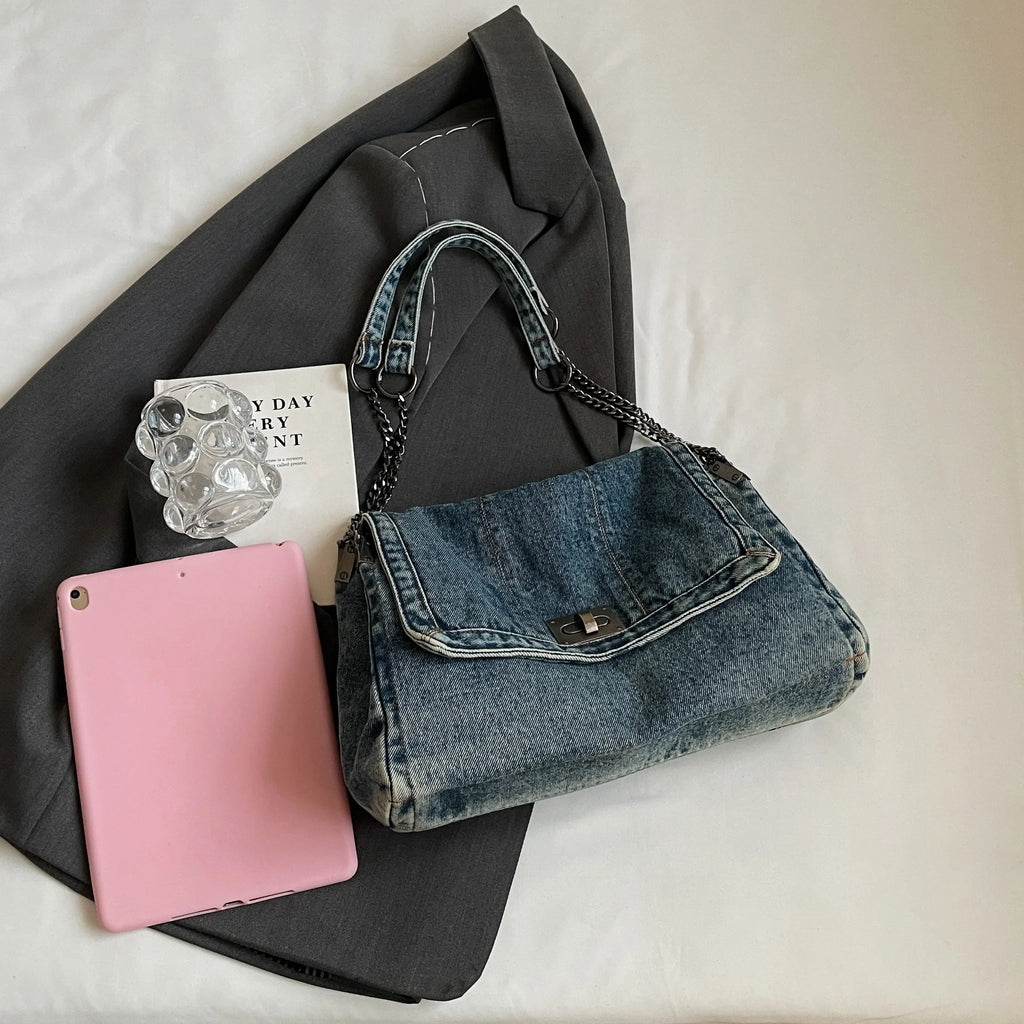 Denim bag women 2025 New fashion casual shoulder bags large capacity Tote Bag class commuting crossbody Bags for women bolsa sac