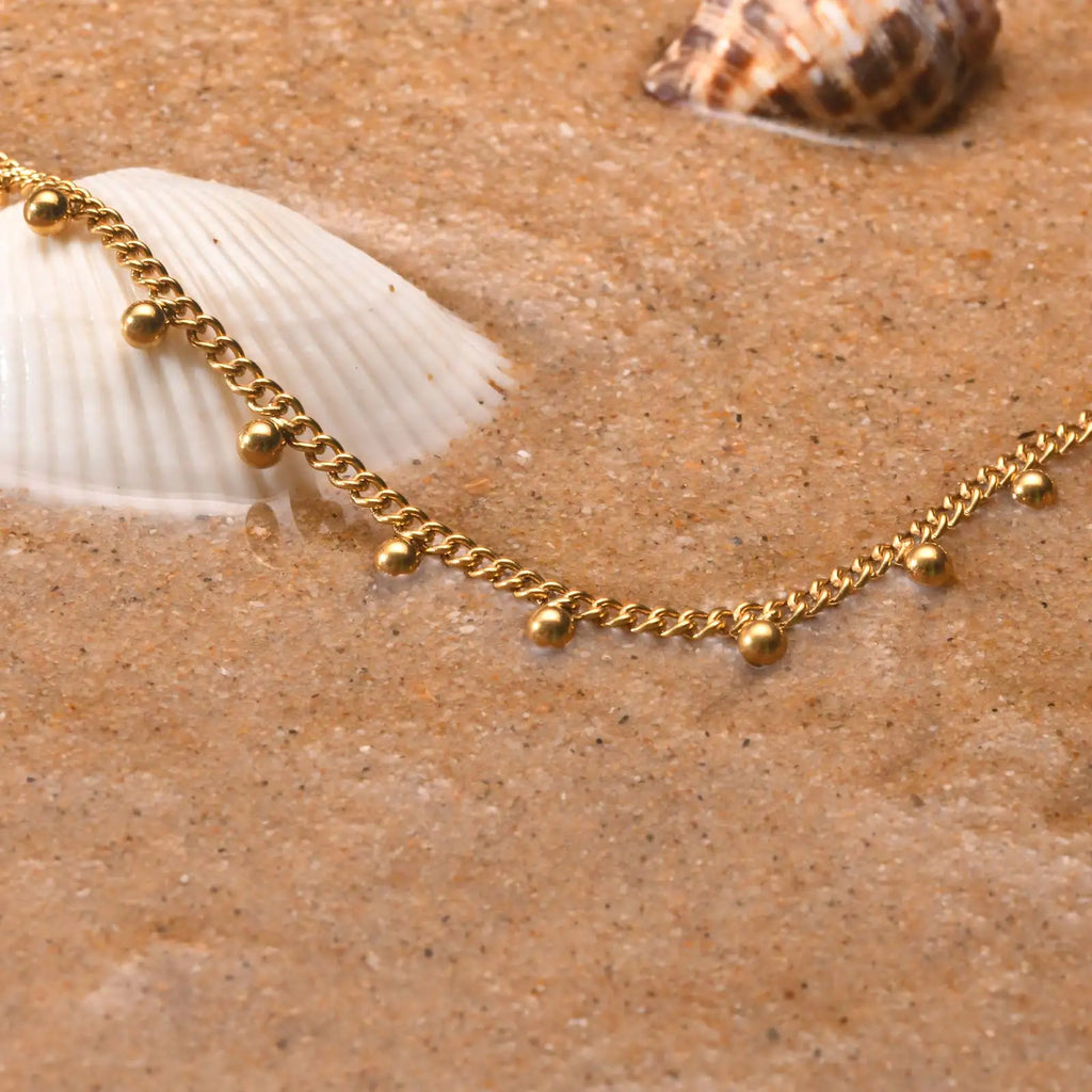 Ball Anklet Bracelet Stainless Steel Non-tarnish Waterproof Adjustable Beach Bead Cuban Link Summer Boho Foot Jewelry for Women