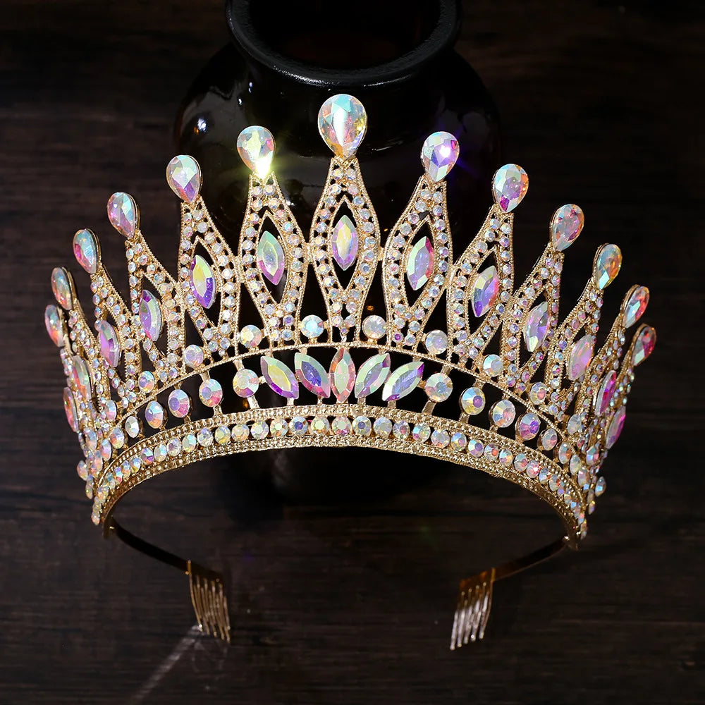 KMVEXO Baroque Queen Large Crystal AB Crowns For Bridal Women Girls Wedding Tiaras Diadem Comb Princess Party Hair Dress Jewelry