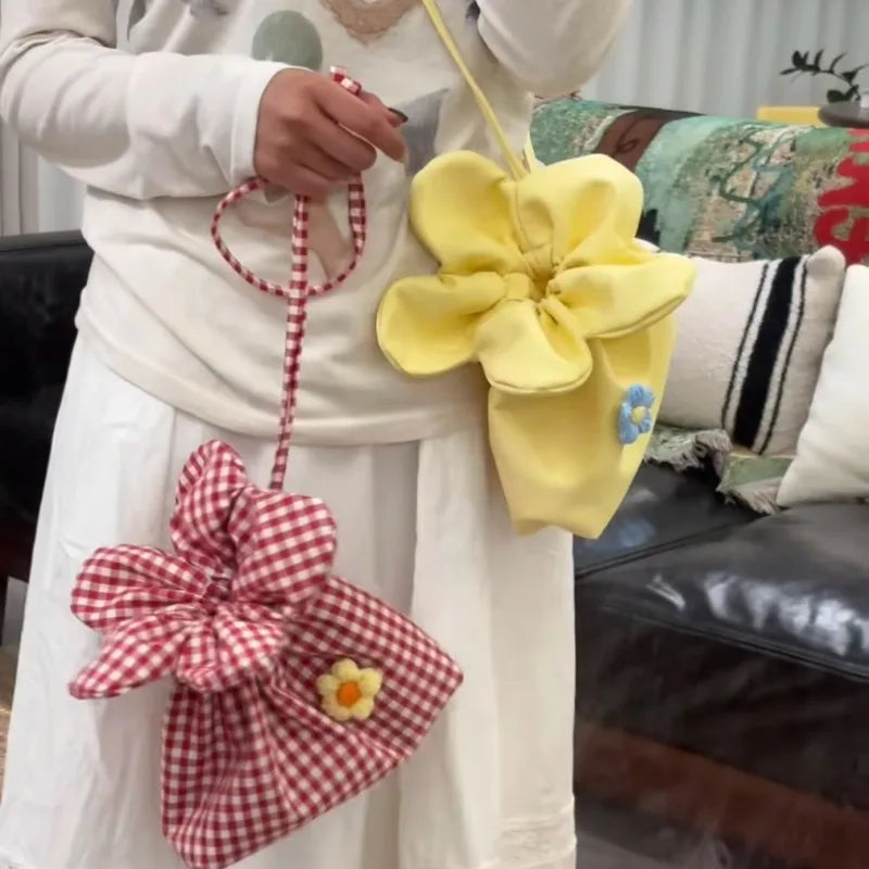 Retro Flower Design Women's Phone Pouch Shoulder Bags College Girls Small Crossbody Bag Cute Plaid Female Handbags Clutch Purse
