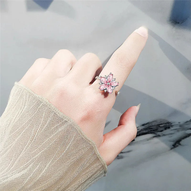 Luxury Butterfly Sunflower Fidget Spinner Ring Anxiety for Women Crystal Flower Anxiety Finger Rings Anti Stress Wedding Jewerly