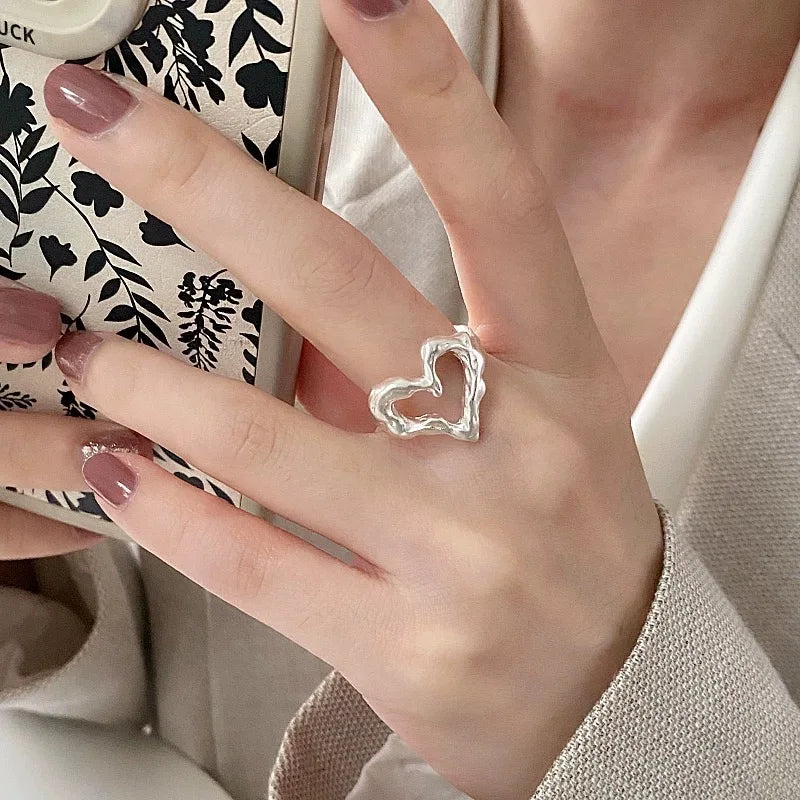 925 Sterling Silver Rings for Women Men Couple Minimalist Handmade Simple Heart Ring Party Jewelry Gift Prevent Allergy