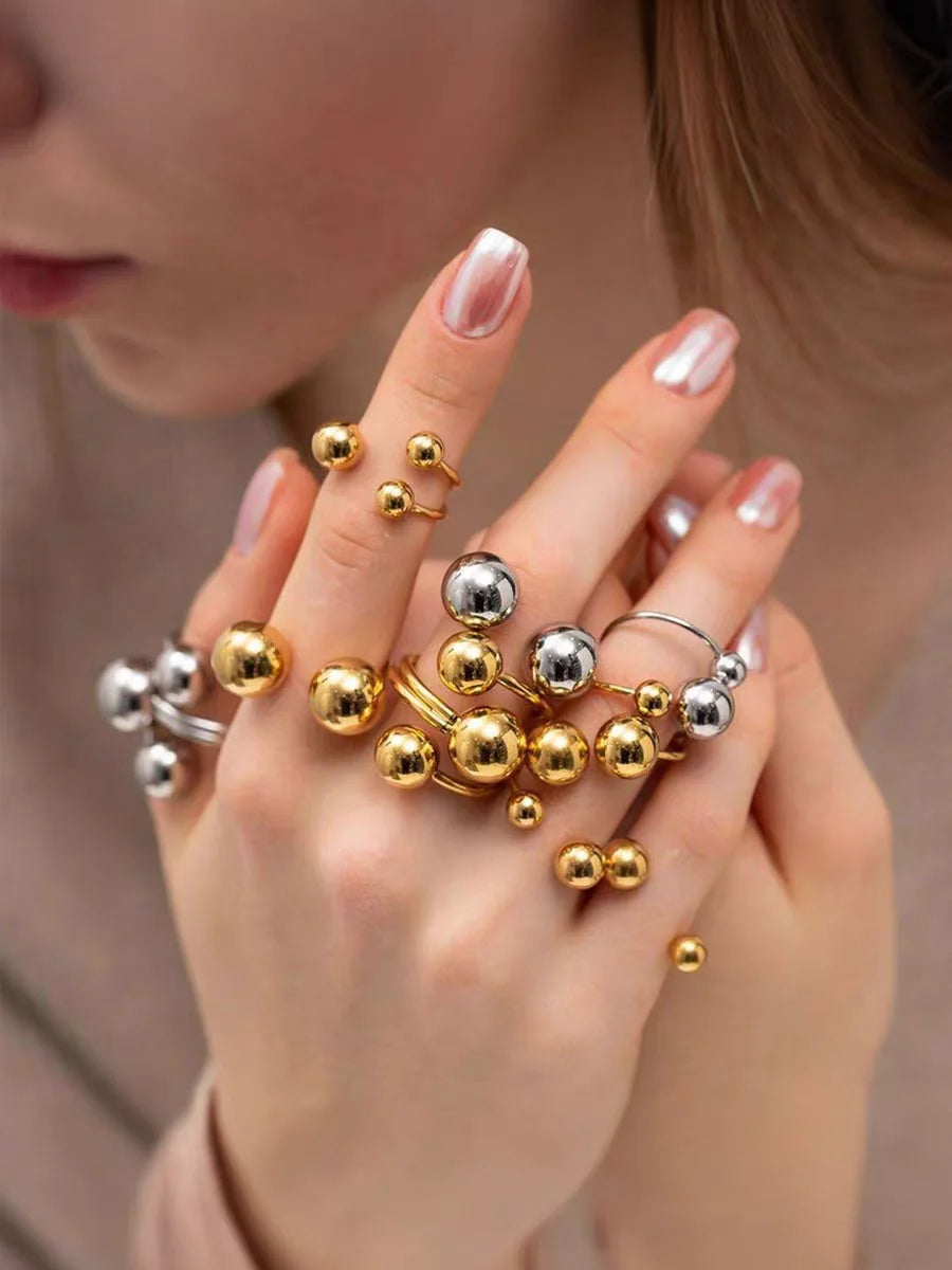 Stainless Steel Double Ball Adjustable Ring For Women Unisex Gold Color Trendy Finger Rings Decompression Jewelry Gifts Anillos