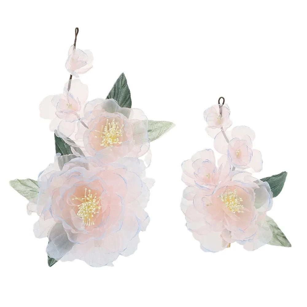 Vintage Hair Clip 1/2pcs Gradient Peony Hairpin Silk Flower Tiaras Chinese Wedding Hair Accessories Handmade Bridal Head Jewelry